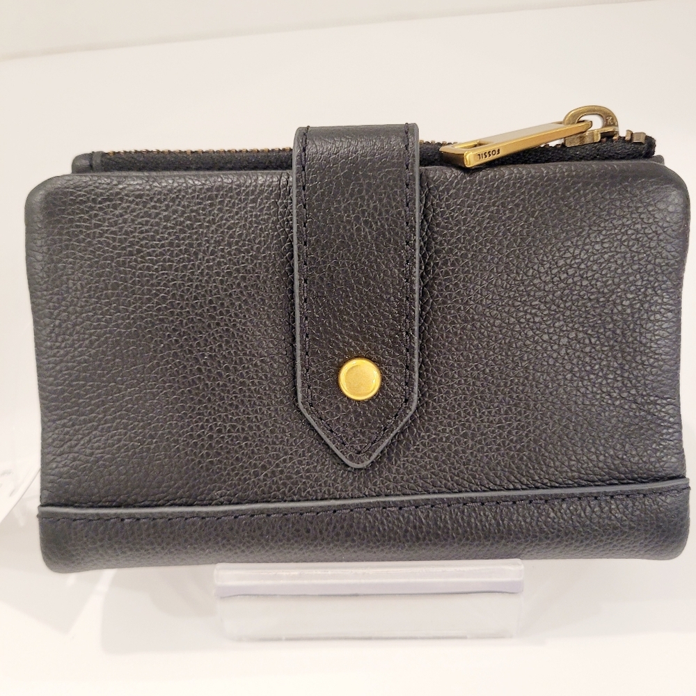 Fossil Lainie Multifunction Black Leather Wallet with Gold Accents - Picture 2 of 7